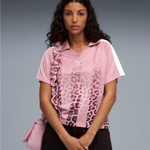 Puma Women's Leo Luxe Pink Relaxed Jersey Top 🩷🤍